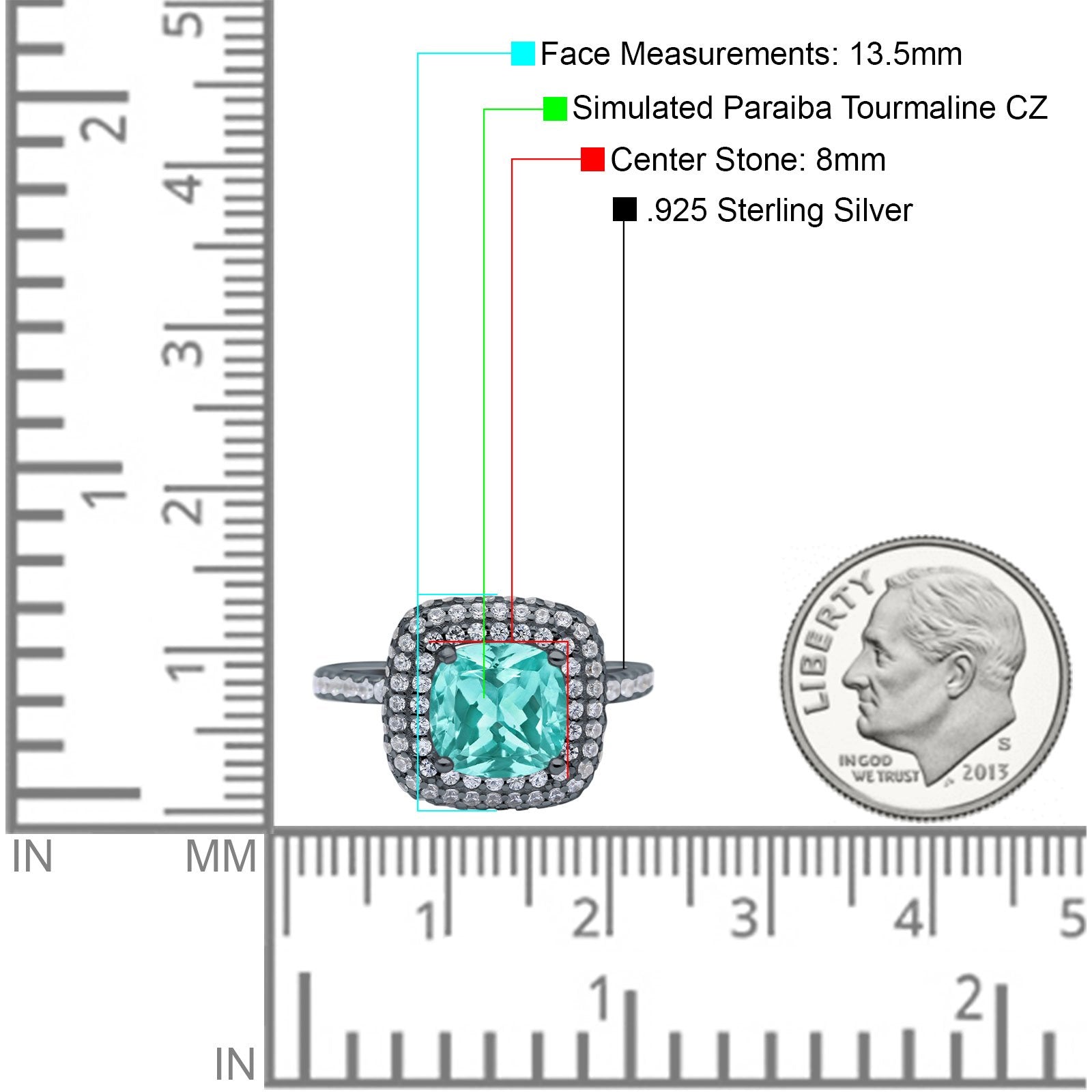Halo Art Deco Cushion Cut Wedding Ring Black Tone, Simulated Paraiba Tourmaline CZ 925 Sterling Silver