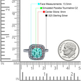 Halo Art Deco Cushion Cut Wedding Ring Black Tone, Simulated Paraiba Tourmaline CZ 925 Sterling Silver