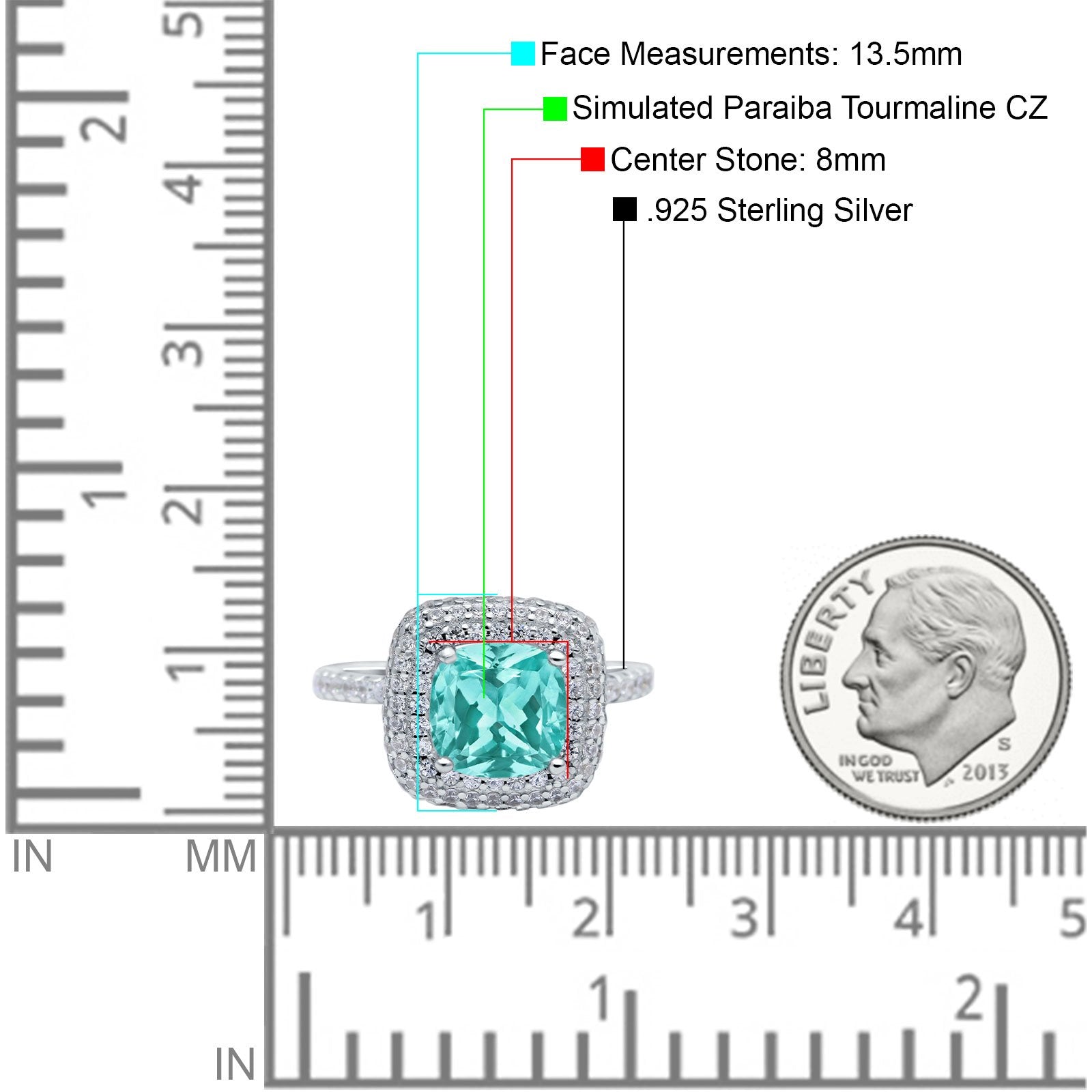 Halo Art Deco Cushion Cut Wedding Ring Simulated Paraiba Tourmaline CZ 925 Sterling Silver