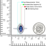 Halo Art Deco Marquise Wedding Ring Simulated Blue Sapphire CZ 925 Sterling Silver