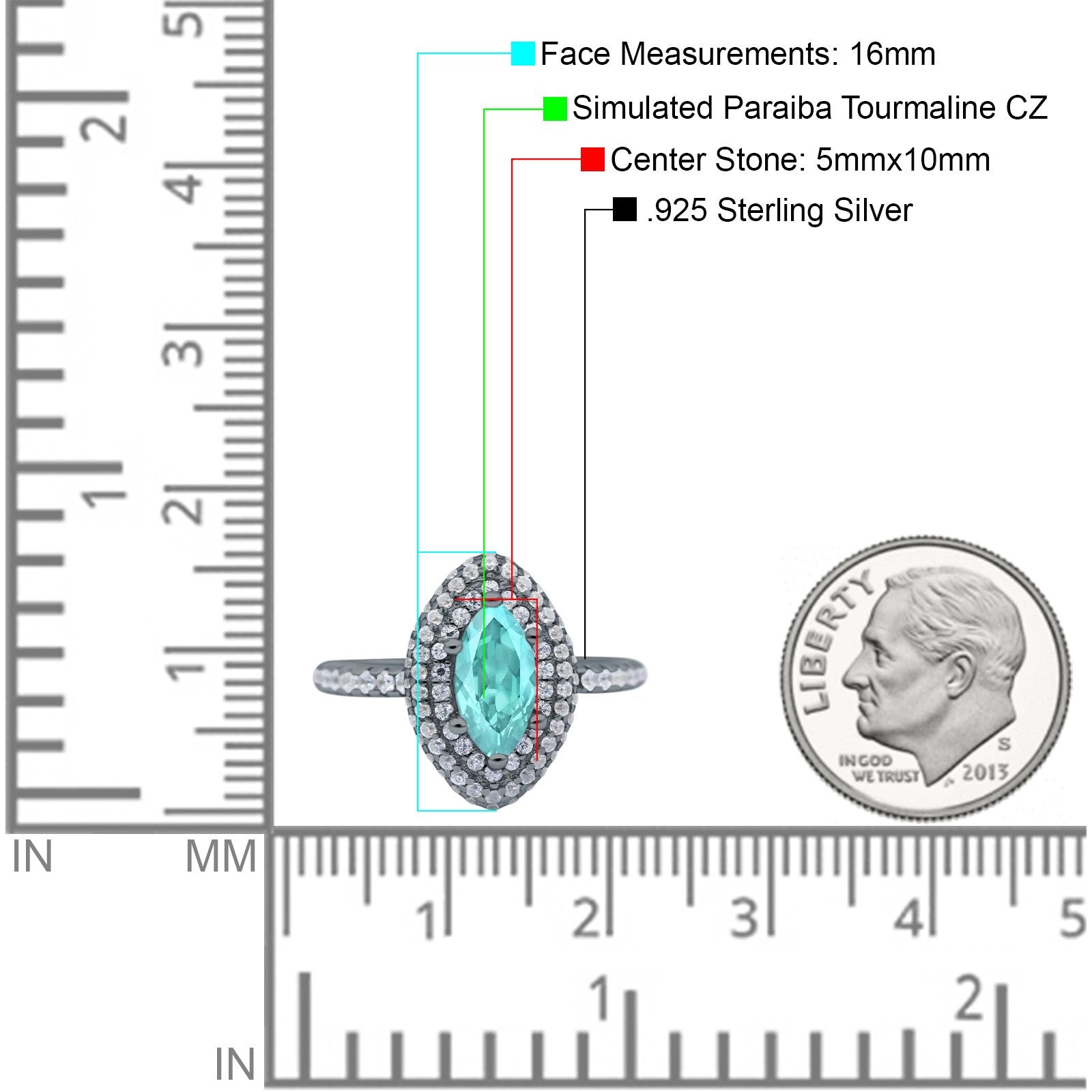 Halo Art Deco Marquise Wedding Ring Black Tone, Simulated Paraiba Tourmaline CZ 925 Sterling Silver