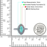 Halo Art Deco Marquise Wedding Ring Black Tone, Simulated Paraiba Tourmaline CZ 925 Sterling Silver