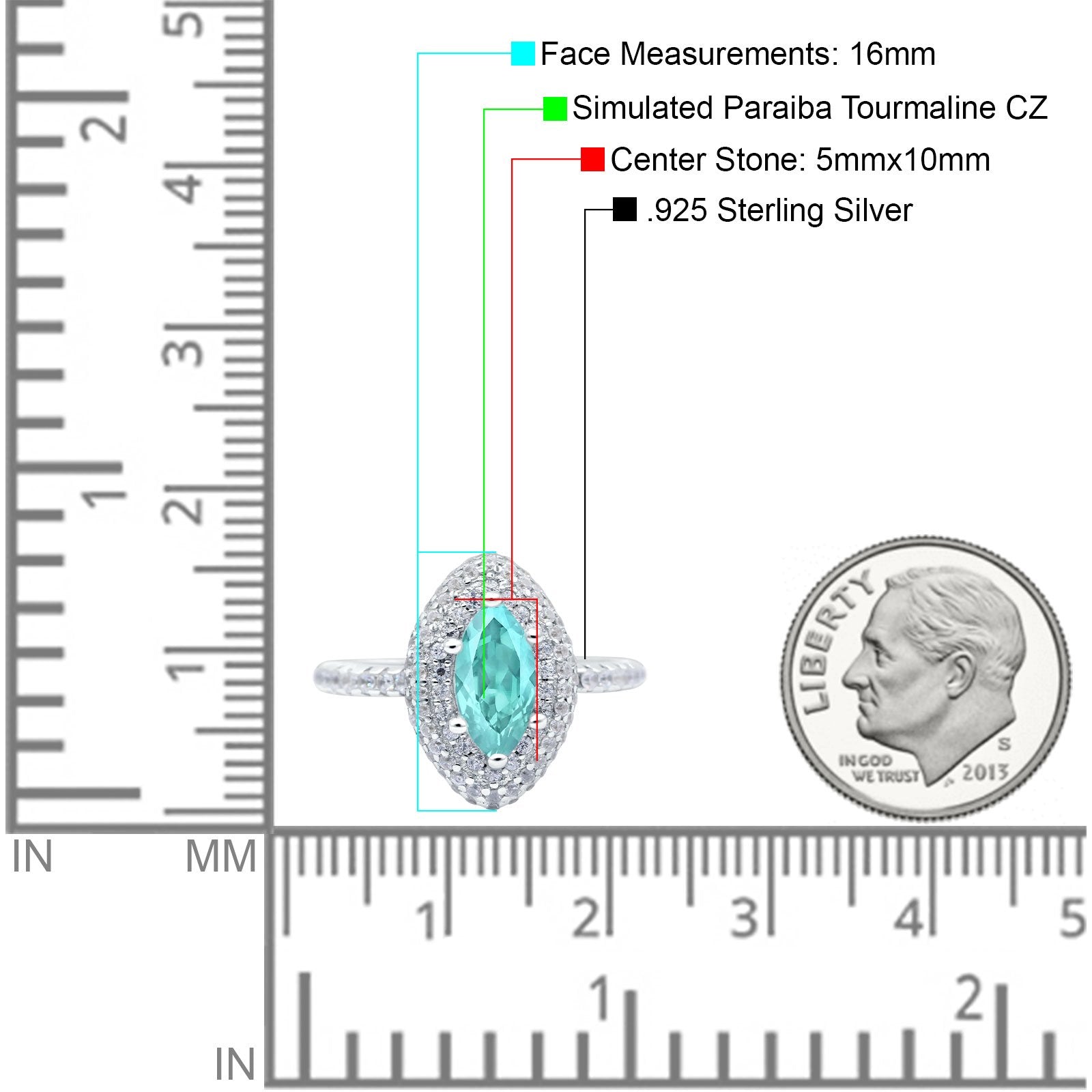 Halo Art Deco Marquise Wedding Ring Simulated Paraiba Tourmaline CZ 925 Sterling Silver