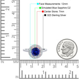 Halo Art Deco Wedding Ring Round Simulated Blue Sapphire CZ 925 Sterling Silver
