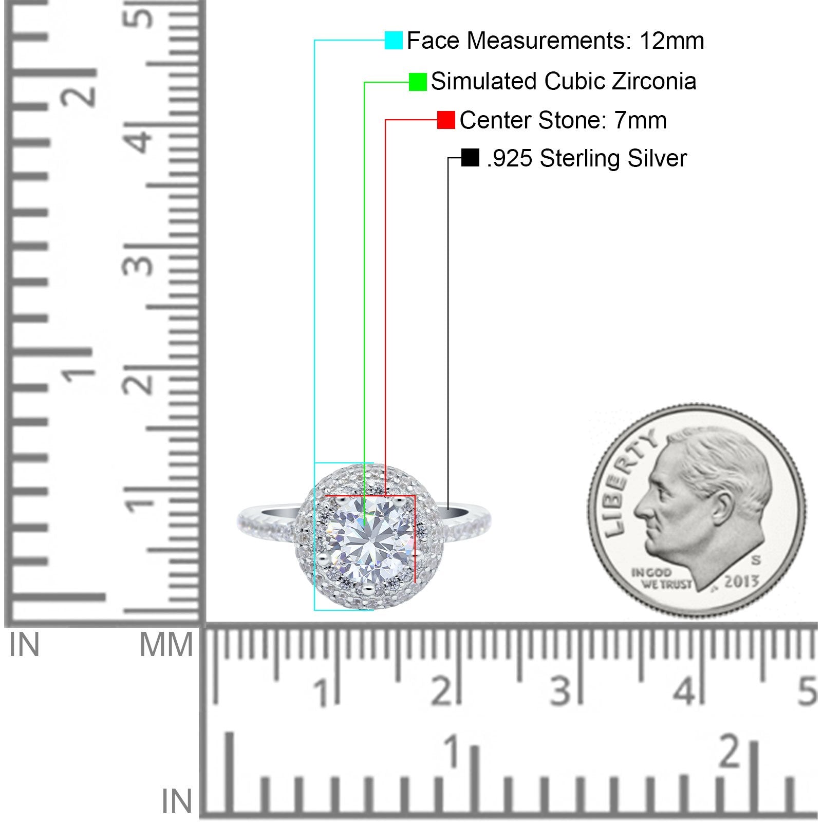 Halo Art Deco Wedding Ring Round Simulated Cubic Zirconia 925 Sterling Silver