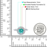 Halo Art Deco Wedding Ring Round Simulated Paraiba Tourmaline CZ 925 Sterling Silver