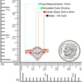 14K Rose Gold Teardrop Pear Halo Twist Infinity Shank Art Deco Engagement Wedding Bridal Ring Round Simulated CZ Size-7