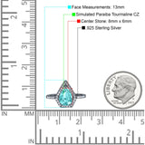 Halo Art Deco Solitaire Accent Pear Wedding Bridal Ring Black Tone, Simulated Paraiba Tourmaline CZ 925 Sterling Silver