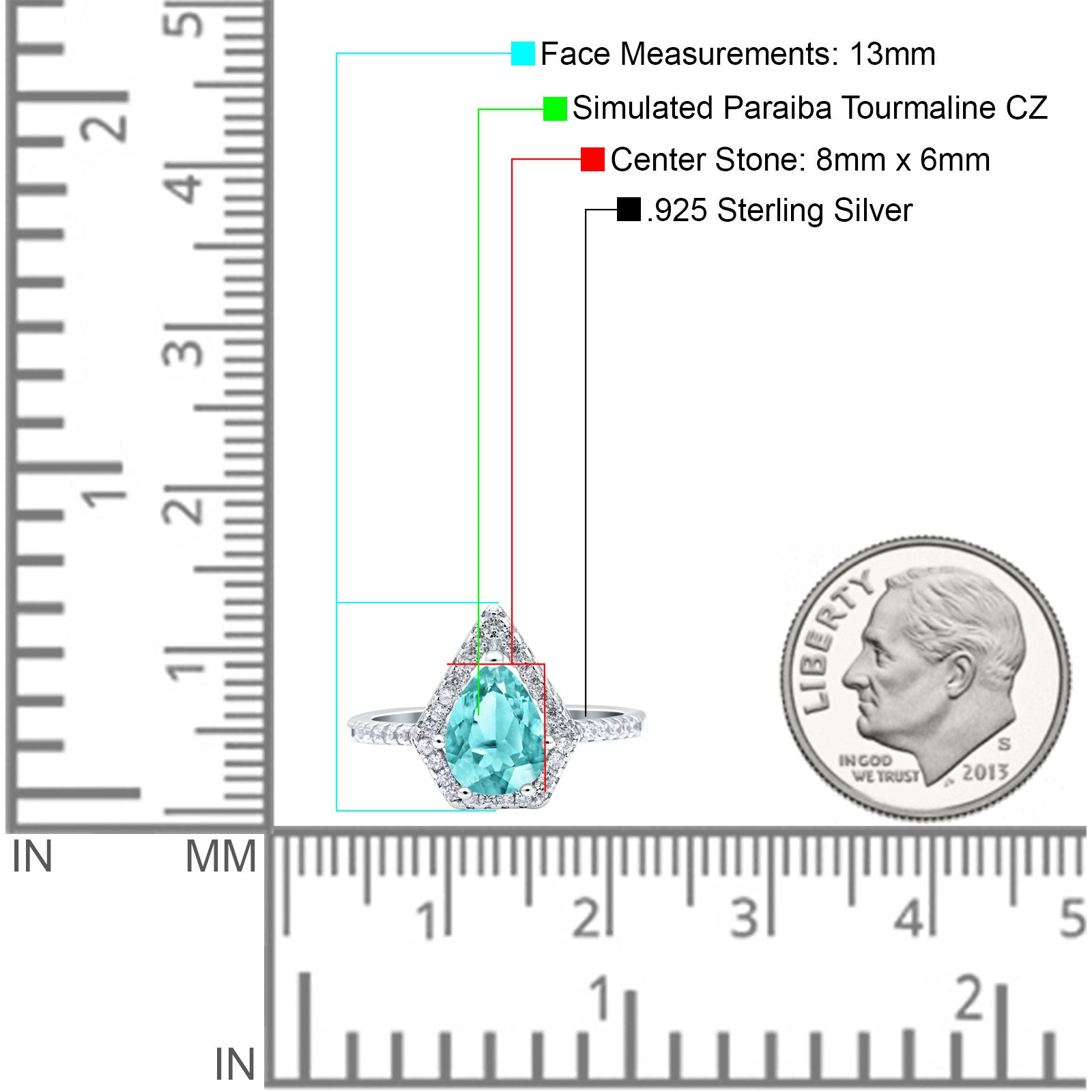 Halo Art Deco Solitaire Accent Pear Wedding Bridal Ring Simulated Paraiba Tourmaline CZ 925 Sterling Silver