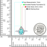 Halo Art Deco Solitaire Accent Pear Wedding Bridal Ring Simulated Paraiba Tourmaline CZ 925 Sterling Silver