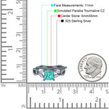 Two Piece Art Deco Princess Cut Wedding Bridal Ring Black Tone, Simulated Paraiba Tourmaline CZ 925 Sterling Silver