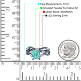 Two Piece Art Deco Emerald Cut Wedding Bridal Ring Black Tone, Simulated Paraiba Tourmaline CZ 925 Sterling Silver
