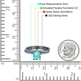 Two Piece Art Deco Pear Engagement Bridal Ring Band Black Tone, Simulated Paraiba Tourmaline CZ 925 Sterling Silver