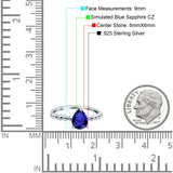 Teardrop Art Deco Pear Wedding Ring Simulated Blue Sapphire CZ 925 Sterling Silver
