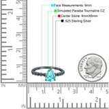 Teardrop Art Deco Pear Wedding Ring Black Tone, Simulated Paraiba Tourmaline CZ 925 Sterling Silver