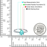 Teardrop Art Deco Pear Wedding Ring Simulated Paraiba Tourmaline CZ 925 Sterling Silver