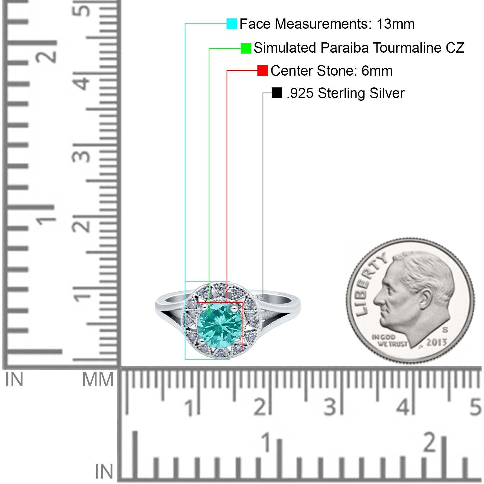 Celtic Halo Engagement Ring Round Simulated Paraiba Tourmaline CZ 925 Sterling Silver