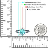 Teardrop Art Deco Pear Engagement Ring Black Tone, Simulated Paraiba Tourmaline CZ 925 Sterling Silver