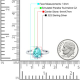 Teardrop Art Deco Pear Engagement Ring Simulated Paraiba Tourmaline CZ 925 Sterling Silver