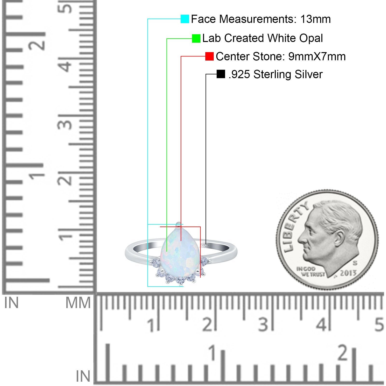 Teardrop Art Deco Pear Engagement Ring Lab Created White Opal 925 Sterling Silver