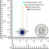 Halo Art Deco Wedding Ring Round Simulated Blue Sapphire CZ 925 Sterling Silver