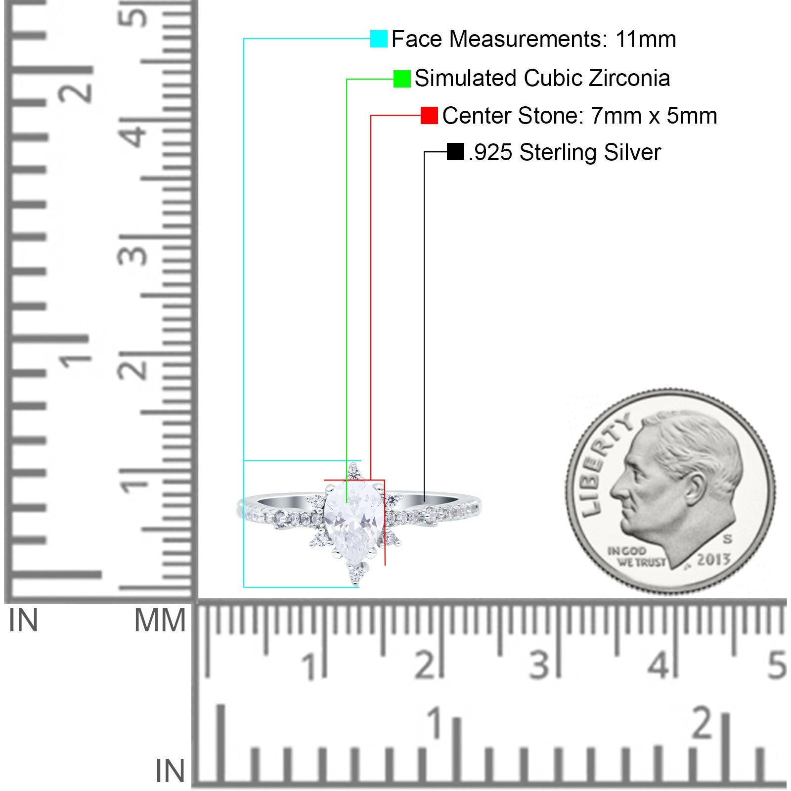 Starburst Teardrop Art Deco Pear Wedding Ring Simulated Cubic Zirconia 925 Sterling Silver