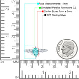 Starburst Teardrop Art Deco Pear Wedding Ring Simulated Paraiba Tourmaline CZ 925 Sterling Silver