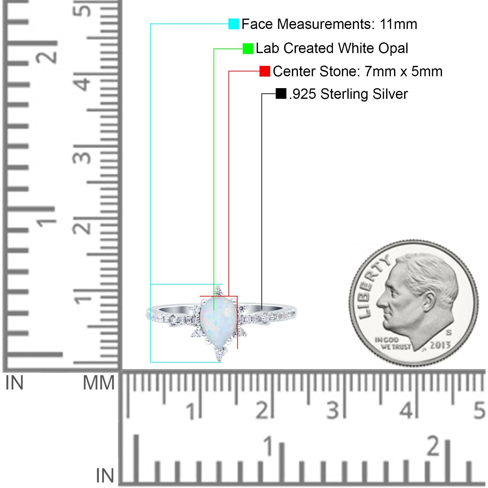 Starburst Teardrop Art Deco Pear Wedding Ring Lab Created White Opal 925 Sterling Silver