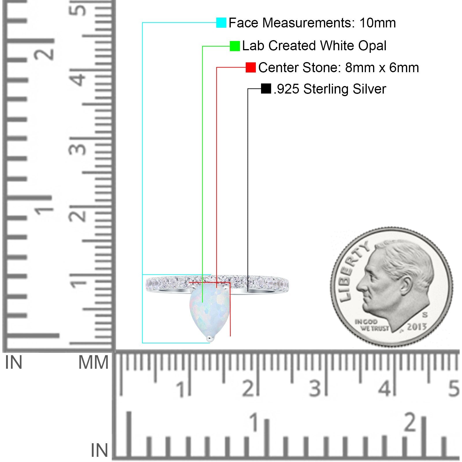 Teardrop Art Deco Pear Wedding Bridal Ring Lab Created White Opal 925 Sterling Silver