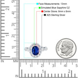 Oval Art Deco Halo Wedding Bridal Ring Simulated Blue Sapphire CZ 925 Sterling Silver