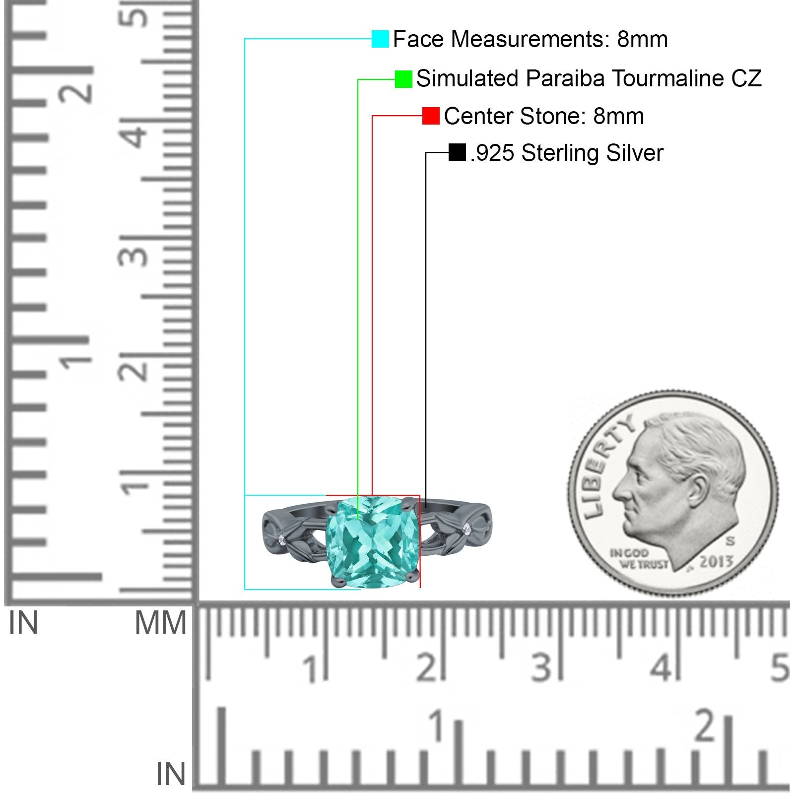 Art Deco Cushion Cut Wedding Ring Black Tone, Simulated Paraiba Tourmaline CZ 925 Sterling Silver