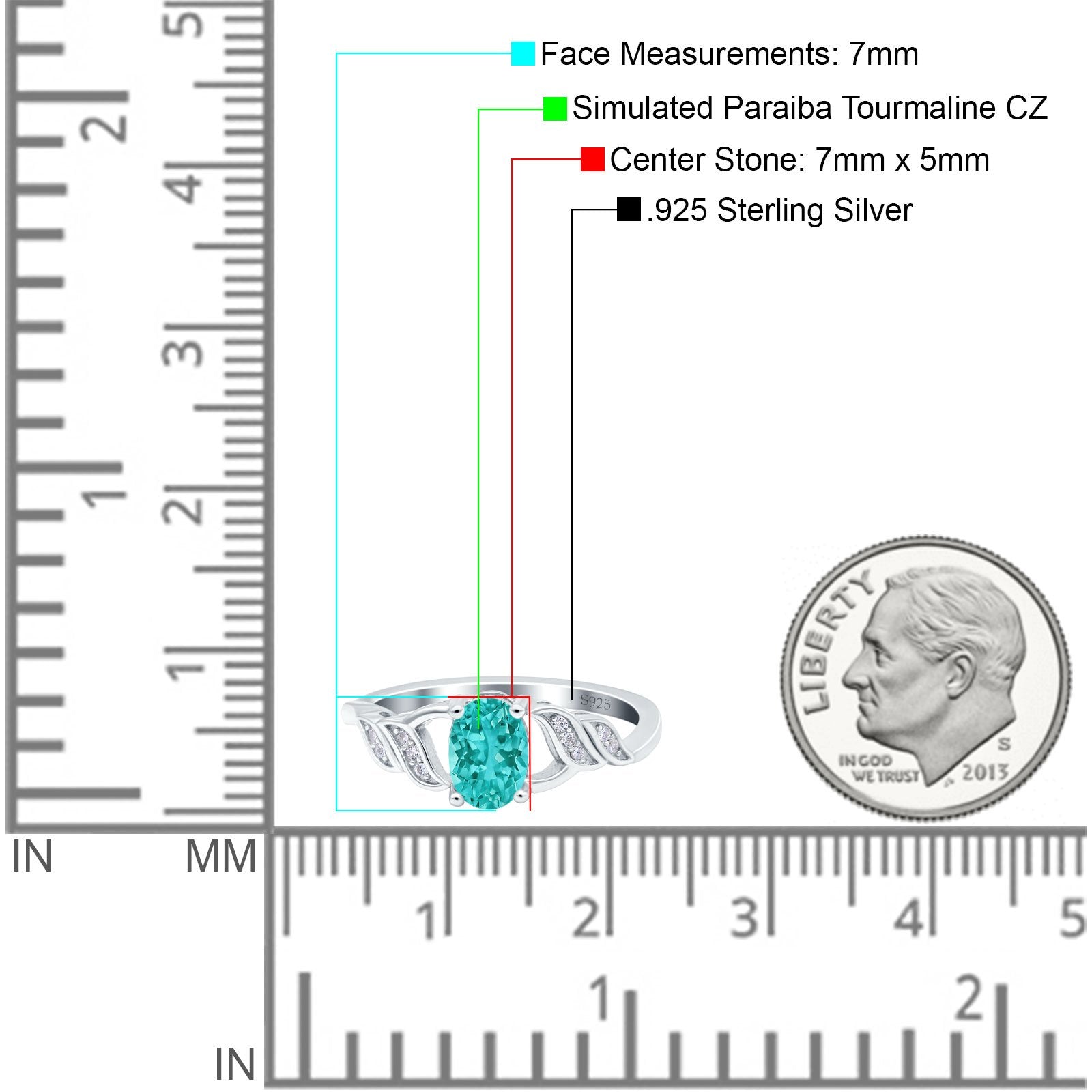 Oval Art Deco Engagement Bridal Ring Simulated Paraiba Tourmaline CZ 925 Sterling Silver