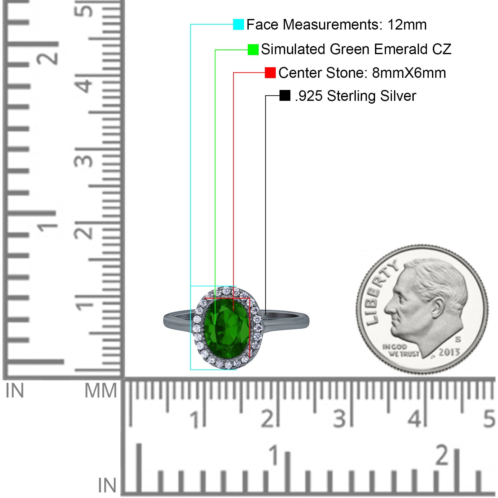 Halo Art Deco Oval Wedding Bridal Ring Black Tone, Simulated Green Emerald CZ 925 Sterling Silver
