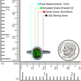 Halo Art Deco Oval Wedding Bridal Ring Black Tone, Simulated Green Emerald CZ 925 Sterling Silver