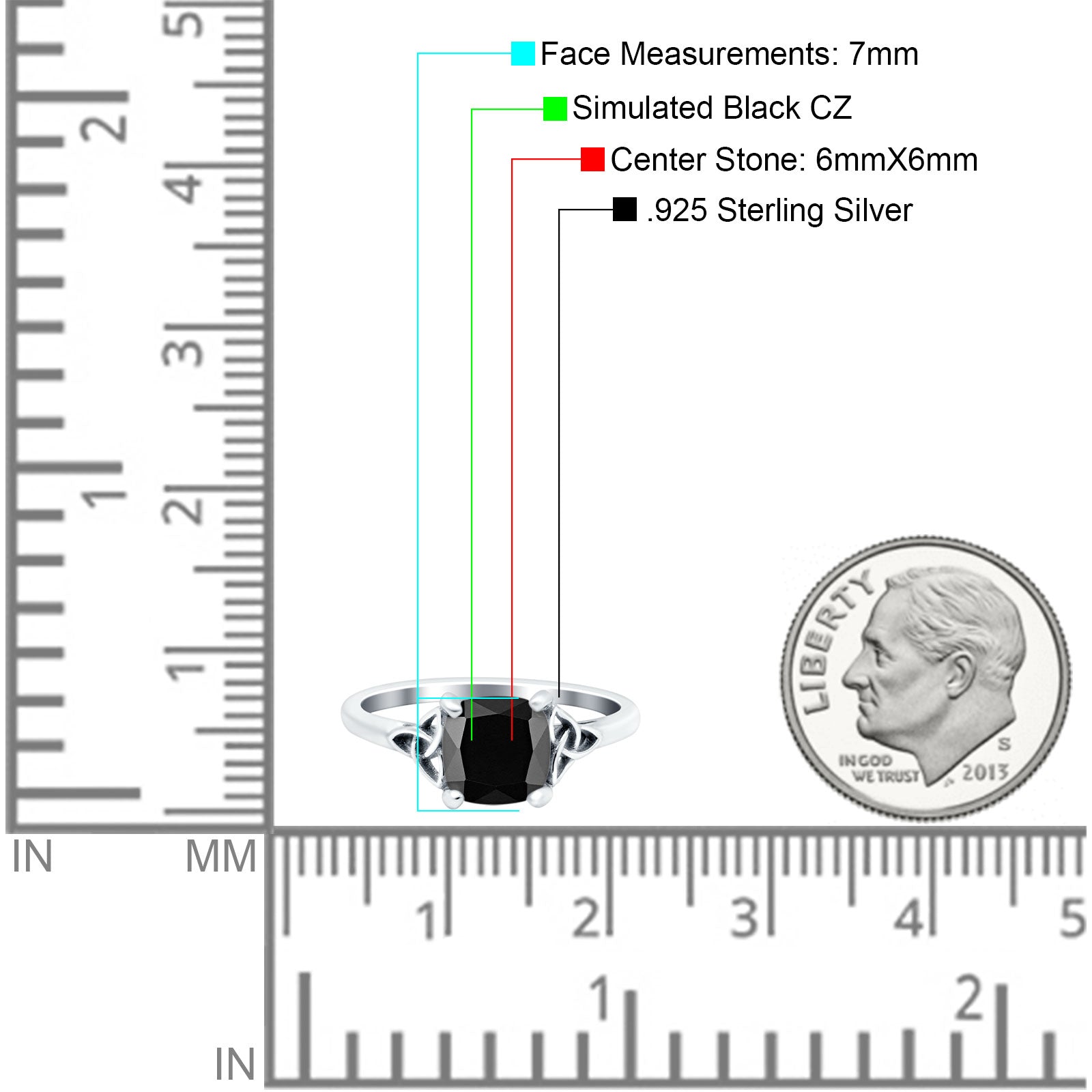 Celtic Art Deco Wedding Bridal Ring Round Simulated Black CZ 925 Sterling Silver