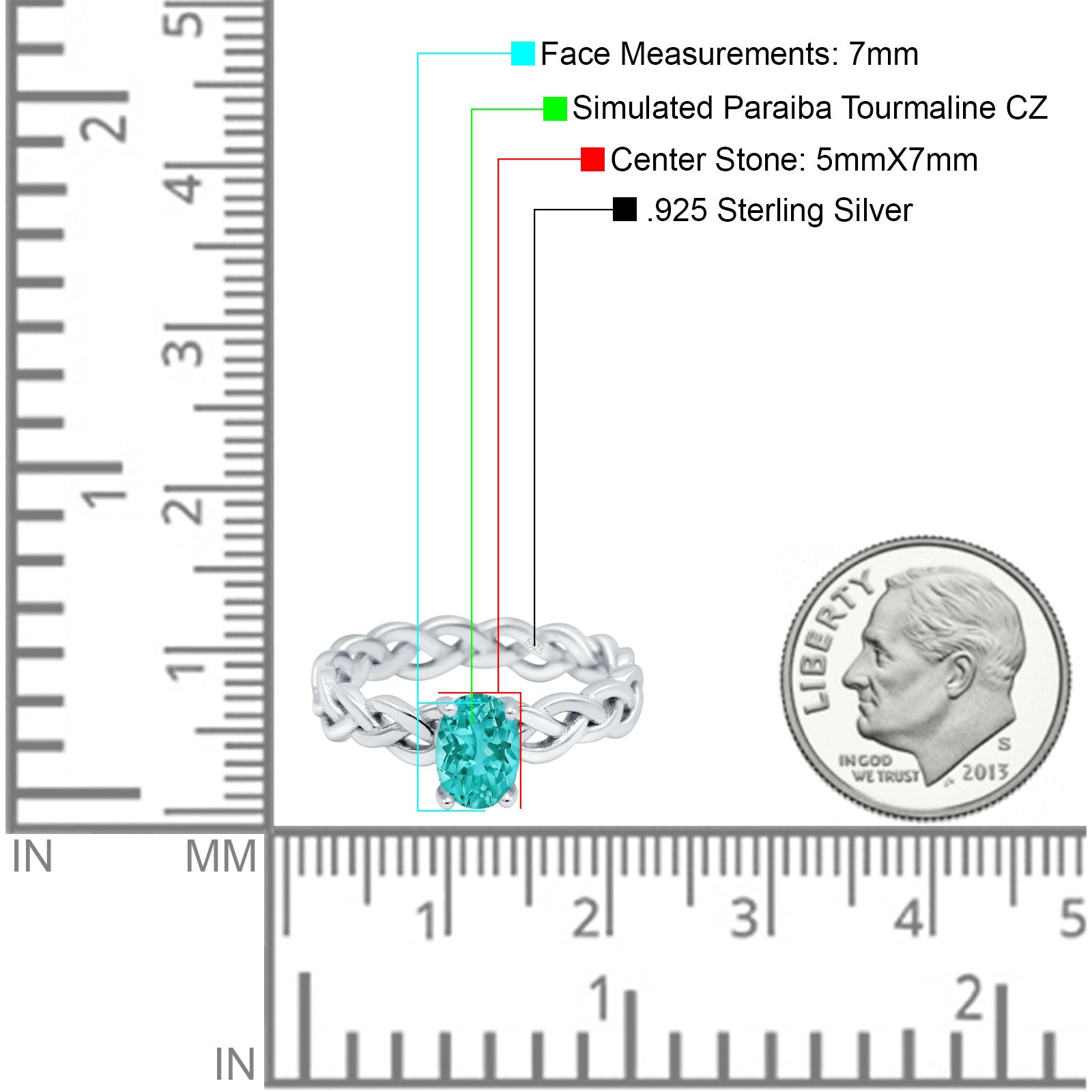 Celtic Weave Braided Style Oval Wedding Ring Simulated Paraiba Tourmaline CZ 925 Sterling Silver