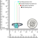 Art Deco Emerald Cut Wedding Bridal Ring Black Tone, Simulated Paraiba Tourmaline CZ 925 Sterling Silver