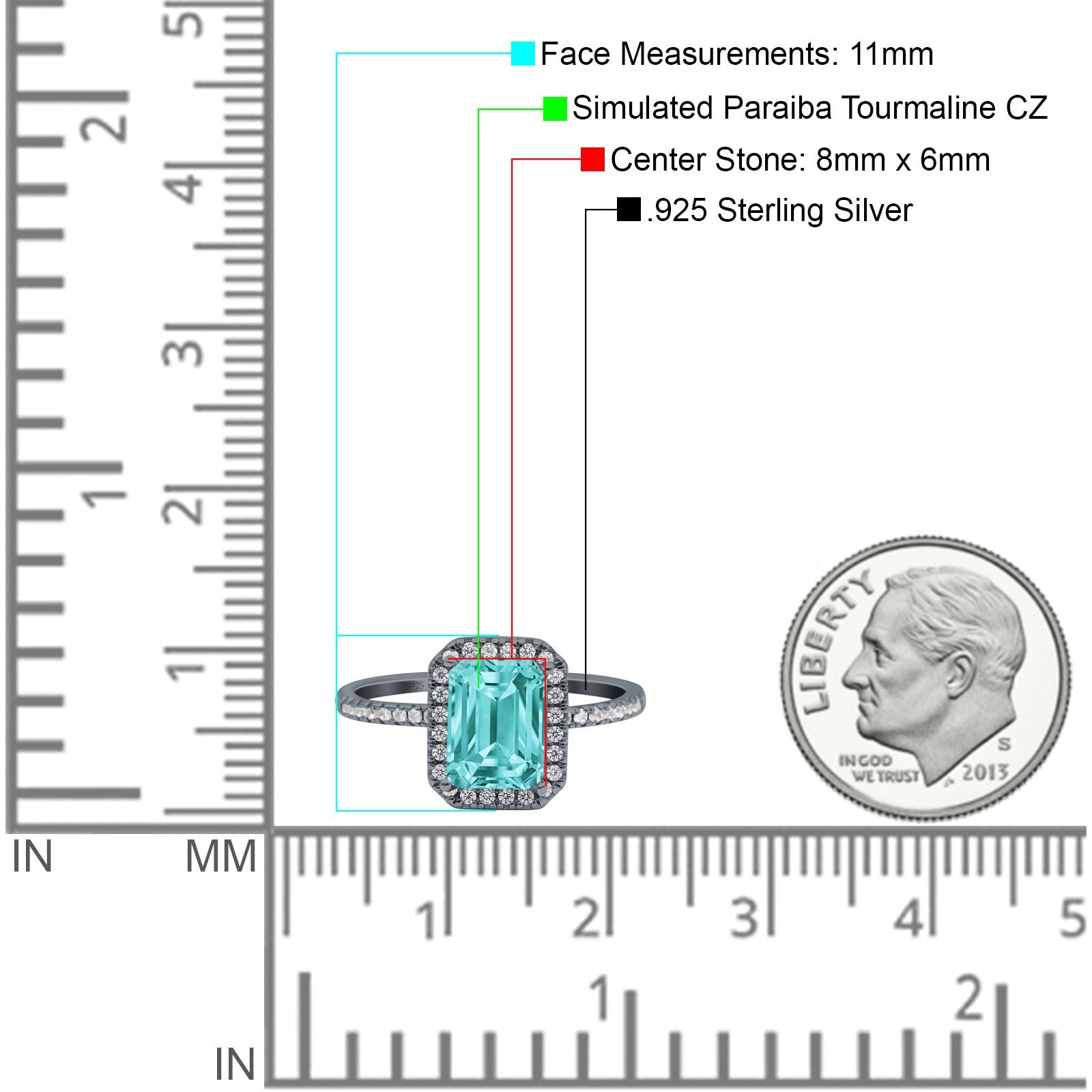 Emerald Cut Art Deco Wedding Ring Black Tone, Simulated Paraiba Tourmaline CZ 925 Sterling Silver