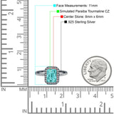 Emerald Cut Art Deco Wedding Ring Black Tone, Simulated Paraiba Tourmaline CZ 925 Sterling Silver