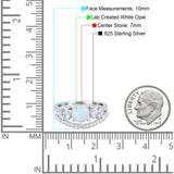 Three Stone Art Deco Wedding Piece Ring Round Lab Created White Opal 925 Sterling Silver