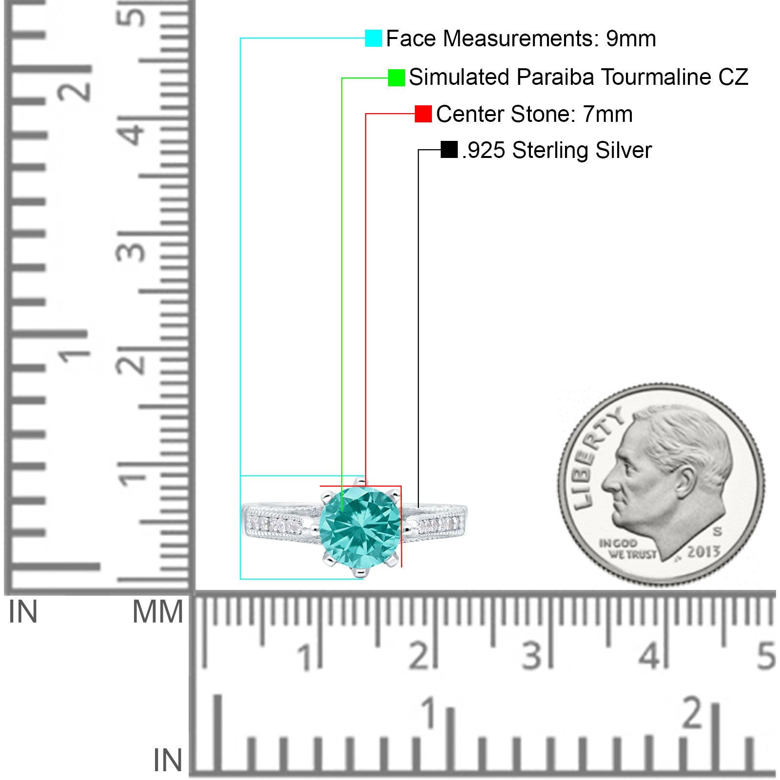 Art Deco Engagement Ring Paraiba Tourmaline CZ 925 Sterling Silver Wholesale