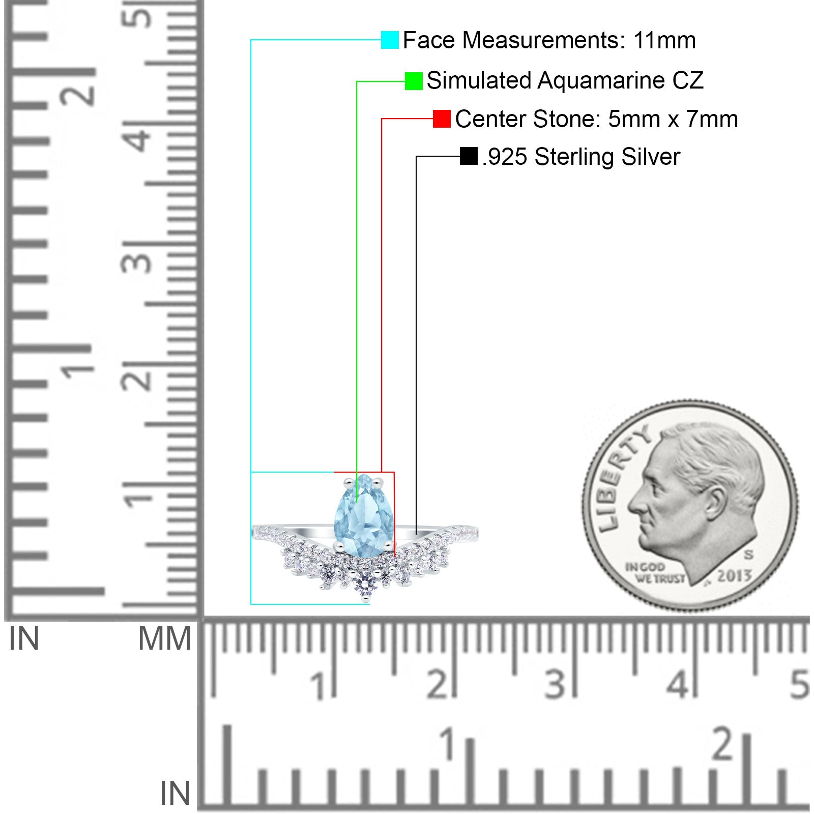 Art Deco Solitaire Accent Pear Wedding Bridal Ring Band Simulated Aquamarine CZ 925 Sterling Silver