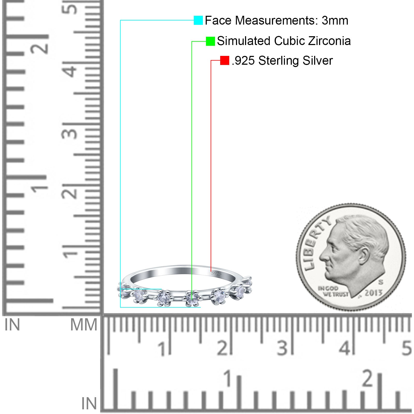 Half Eternity Ring Wedding Engagement Band Round Pave Simulated CZ 925 Sterling Silver (3mm)
