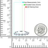 Half Eternity Ring Wedding Engagement Band Round Pave Simulated CZ 925 Sterling Silver (3mm)