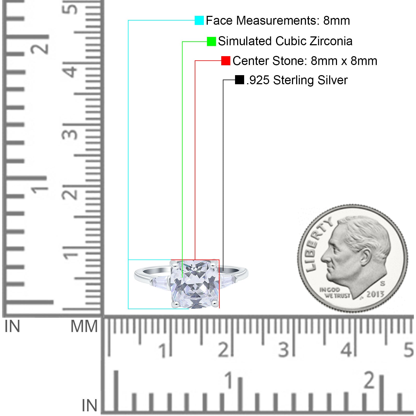 Cushion Cut Art Deco Wedding Bridal Ring Baguette Simulated Cubic Zirconia 925 Sterling Silver