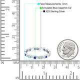 Full Eternity Stackable Ring Wedding Band Round Simulated Blue Sapphire CZ 925 Sterling Silver (3mm)