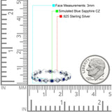 Full Eternity Stackable Ring Wedding Band Round Simulated Blue Sapphire CZ 925 Sterling Silver (3mm)