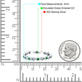 Full Eternity Stackable Ring Wedding Band Round Simulated Green Emerald CZ 925 Sterling Silver (3mm)
