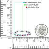 Full Eternity Stackable Ring Wedding Band Round Simulated Ruby CZ 925 Sterling Silver (3mm)