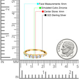Simple Band Wedding Ring Baguette Round Yelllow Tone, Simulated Cubic Zirconia 925 Sterling Silver (6mm)